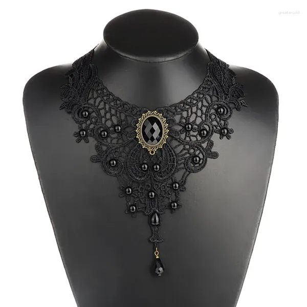 Girocollo perle in pizzo nero vittoriano in stile steampunk collana collana gotica