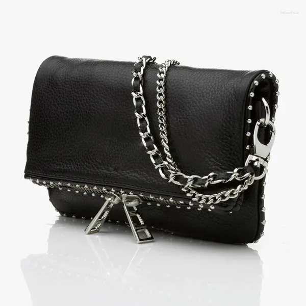 Kadınlar için omuz çantaları crossbody çanta tasarımcısı kanat dekorasyonu 2 zincir kayışları büyük stil flep fermuar mini siyah