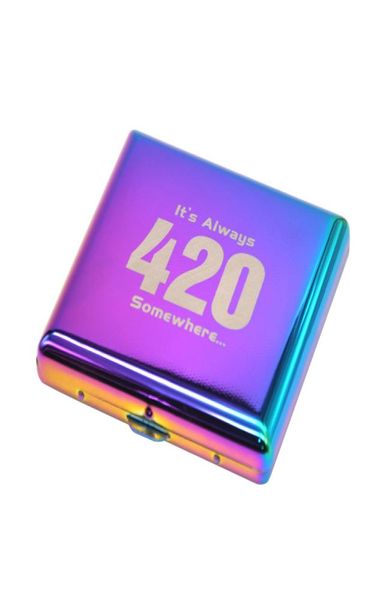 1pc Ice Rainbow Color Metal Pattertern Cugarette Case 90x80 мм содержит 20 сигарет обычного размера 85 мм8 мм с 2 клипами7168420