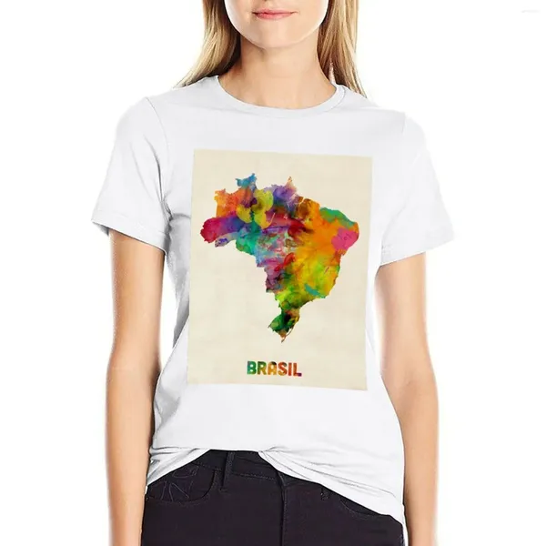 Polos femminile Brasile Mappa ad acquerello Maglietta Plus Top Abiti hippie per donne