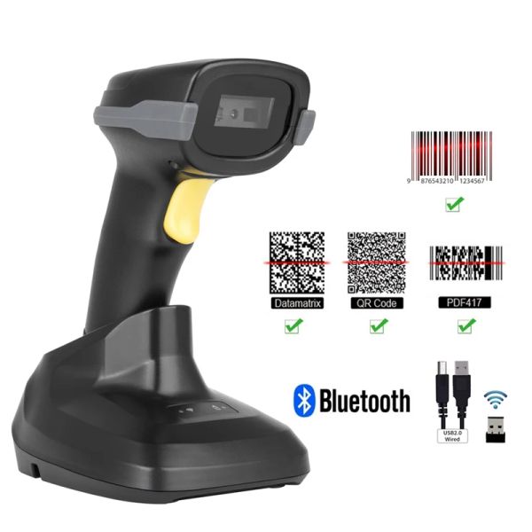 Scanners Bluetooth Wireless 2D Barcode Scanner A6 com base carregada e leitor de código de barras QR com fio L5 para supermercado de armazém