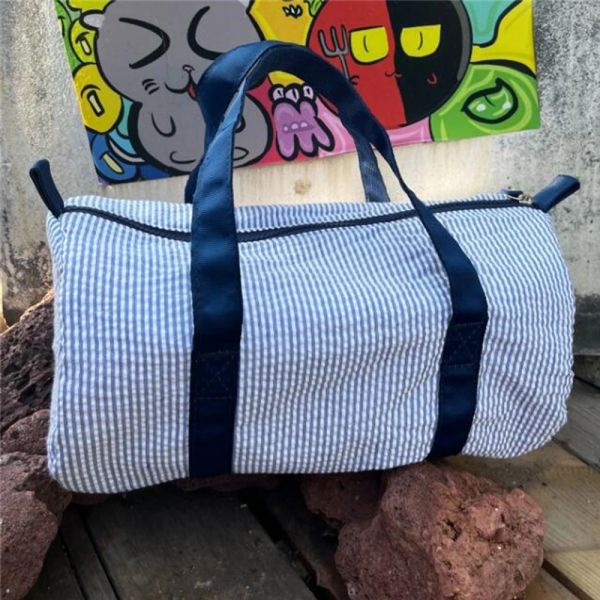 Taschen Kinder Seersucker Duffle Bags Personalisierte Kinder im Vorschulkinder Baby Reisen Weekender Duffell -Urlaub über Nacht Bebe Bag Domil105
