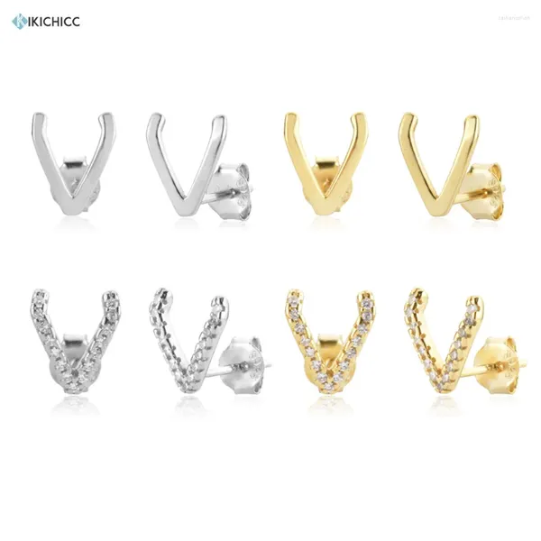 Gestüt Ohrringe Kikichicc 925 Sterling Silber Gold Zirkon CZ V Pave Ohrring Piercing Pendiente Luxusschmuck Clips Ebene Hochzeitsfeier