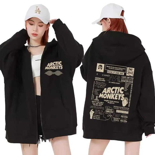 Moletom de moletons masculinos rock arctic macacic tour zipper capuz para mensagens harajuku hip hop extra grande camiseta de manga longa com zíper com capuz de zíper q240506