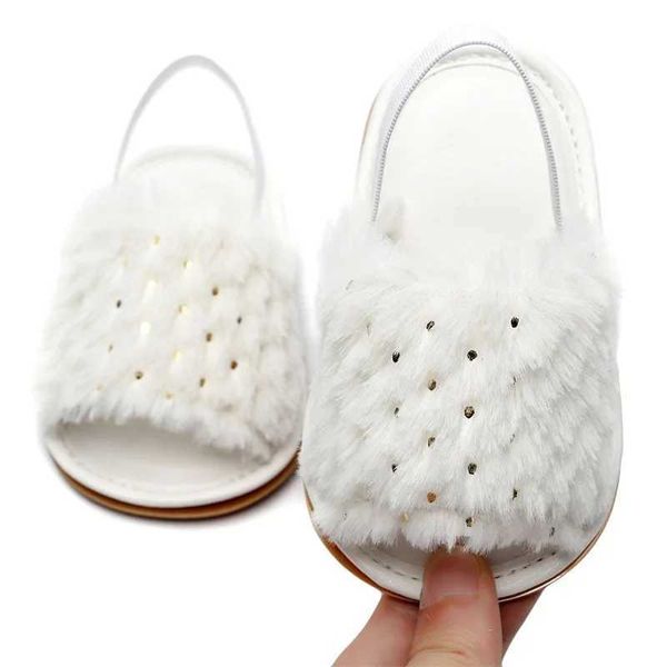 Sandalet Yaz Kış Yürüyüşü Kürk Kaydırıcıları Kız Bebekler Furry Kauçuk Taban Çıplak Ayak Boyu Nokta Açık Toe Prenses Flats Yürüyüş Ayakkabıları İçin