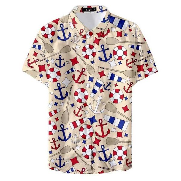 Camicie casual maschile per camicie grafiche da bagno ad anco di ancoraggio 3D per uomo abbigliamento da uomo camicie da spiaggia da uomo divertenti camicie per vacanza hawaiane camicetta bavaglio surf su navigare y240506