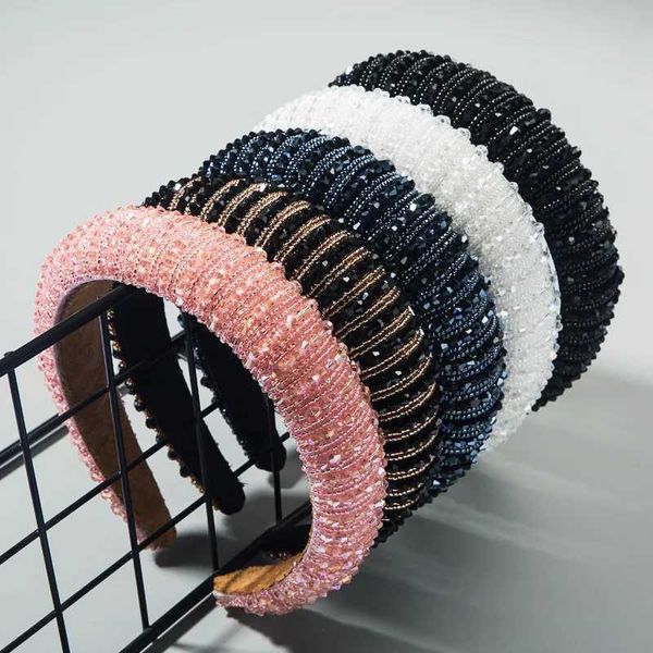 Bandas da cabeça Luxo All Diamond Hand Icened Bandada de cabeça Acessórios de cabelo da moda para mulheres Banda de cabeceira de bandana de esponja barroca para mulheres q240506