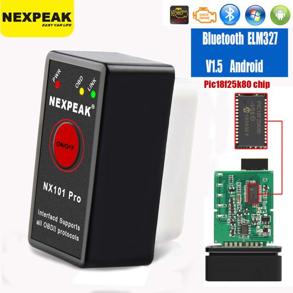 Tarayıcılar ELM327 V 1 5 OBD2 Tarayıcı PIC18F25K80 Bluetooth ELM 327 NEXPEAK NX101 Android Vgate ICAR2 Kod Okuyucu için Araba Teşhis Aracı