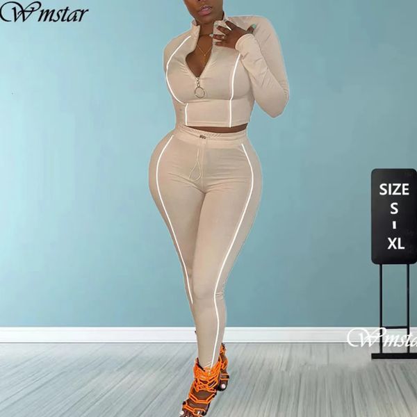 Autumn Women da 2 pezzi set Zipper Top elastico pantaloni in vita Stretch BodyCon Outfit Jogger Matching Set Mejor Wholesale Dropshpping 240424