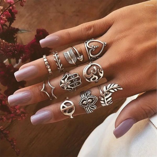 Clusterringe Vintage Trendy Persönlichkeit herher Herzförmiger Olivenblattpfeilring für Frauen 2024 Mode Silber-Platte Geometrischer Set Schmuck Schmuck