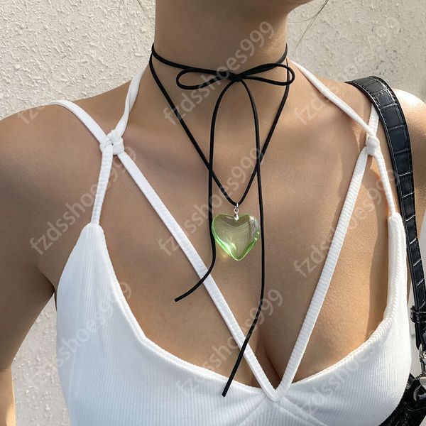 Anhänger Halskette DIY -Schmuck Goth schwarzer Samt Big Heart Halskette für Frauen elegante Gewebe geknotete Bogenknotenverstellbare Kette 5a