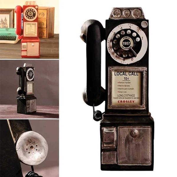 Dekorative Objekte Figuren Vintage rotieren IC Look Wählart Pay Phone Model Retro Booth Home Dekoration Ornament Telefonzelle Anruf Telefon Figur T240505