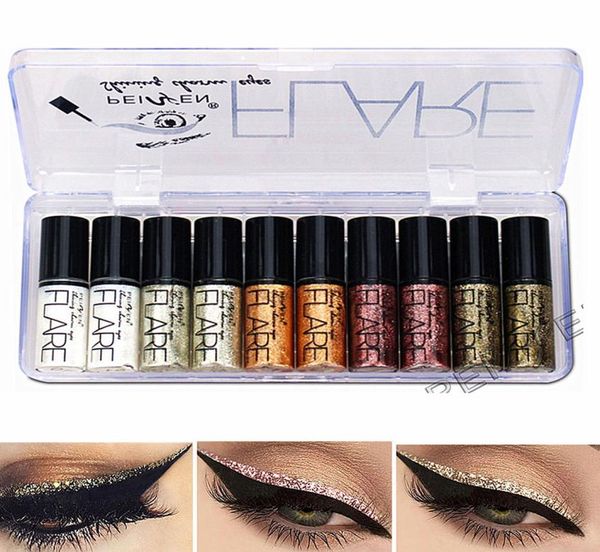 10pcslot ombretto trucco professionale in argento rosa in oro rosa color glitter eyeliner bling fodera per gli occhi lucido per donne pigmenti eye4056633