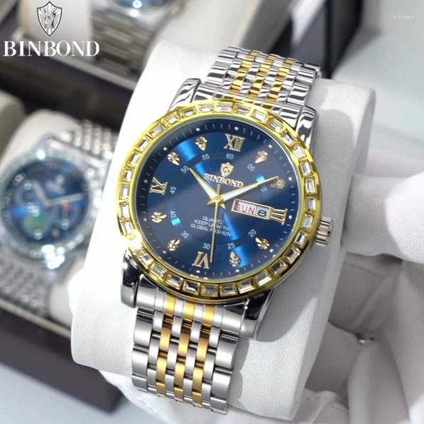 Avogadas de pulso Binbond Steel Strap Luxury Moda Men Quartz Luminous Wateropers Casual Business Watches Relogio Masculino