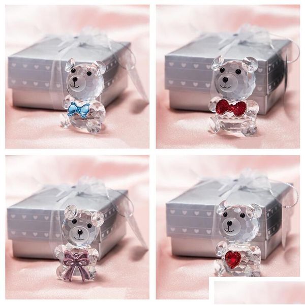 Favor de festa 4 cores adorável cristal urso de casamento romântico no dia dos namorados presentes com colorf box favores de chá de chá de bebê ornamentos f dhwaj