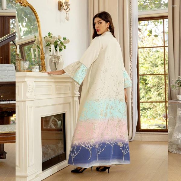 Ethnische Kleidung Dubai Türkei Abaya Stickerei Druck Jalabiya Saudi Arabische Robe Muslimische Frauen Party Kleid Marocain Kaftan Eid Djellaba