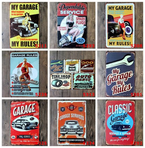 Metal Tin Sign Retro Garagem Service Pintura Regras de Iron Pinturas de Ferro Vintage Craft Home Decoration Sinais de pub Arte de parede Stic1906573