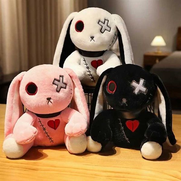 Dolls de pelúcia série escura de coelho brinquedo de brinquedo gótico de rock gótico de pelúcia bichos de bobo comprido coelho boneco halloween luxuoso infantil decoração de casa t240506