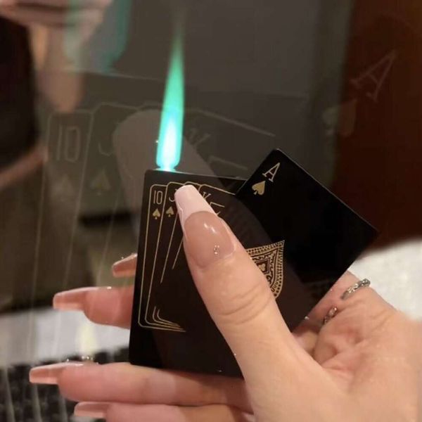 Jet Torch Creative Green Flame Poker Card Metal mais leve Metal Card de brinquedos engraçados de brinquedos Fumadores de brinquedos