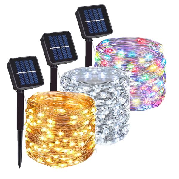 Decorazioni Luci solari Stringa LED Coppwer Wire Fairy Outdoor Garden Solar Lampade da giardino da campeggio per le lampade dell'albero di Natale Decorazione