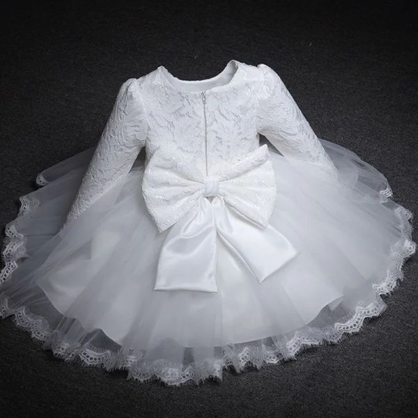 Elbiseler kız bebek prenses elbise uzun kolu 1. yıl doğum günü vestido beyaz dantel bebek elbisesi vaftiz partisi yenidoğan vaftiz kıyafetleri