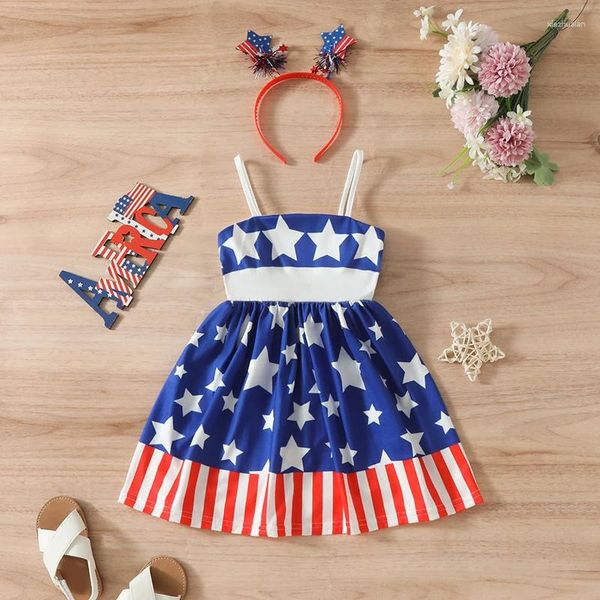 Abiti da ragazza citgeesummer Independence Day Kids Cami Dress Stripe Star Stampa senza maniche A-Line Casual