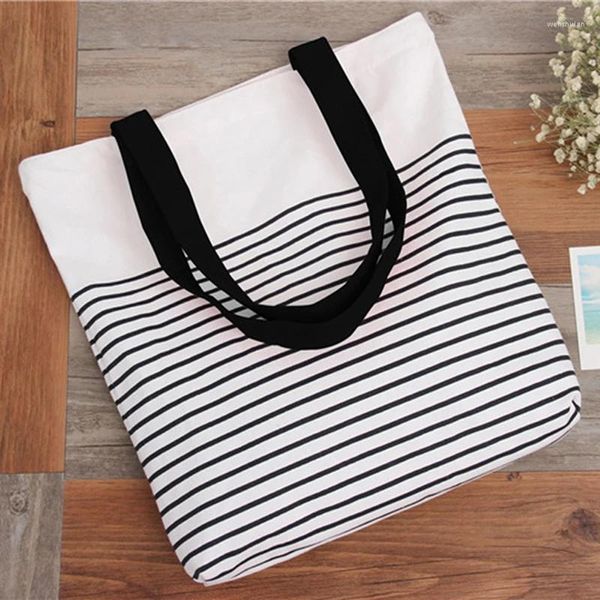 Bolsas de ombro de ombro de verão feminino de lona boêmio bolsa de praia listrada feminino casual compras grande mensageiro