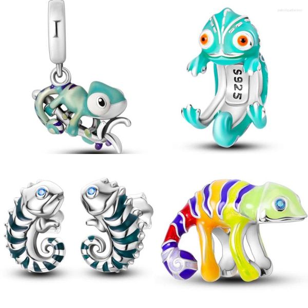 Pietre preziose sciolte 2024 925 Sterling Silver Cute Animal Chameleon Beads Adatto per braccialetti originali S925 Gift di gioielli fai -da -te