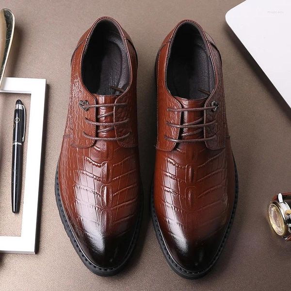 Sapatos casuais bonitos homens de couro genuíno oxfords calçados machos machos de negócios preto marrom a2085