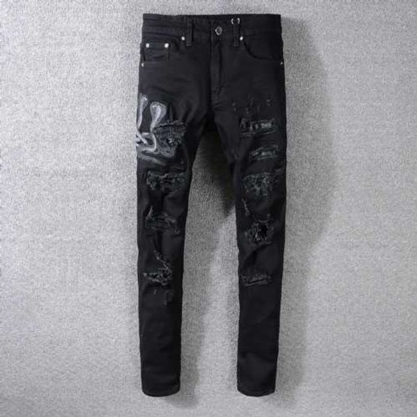 Jeans maschile americano street style fashion maschi jeans slim fit snake ricamo punk punk designer stratiera streetwear hip hop1z500