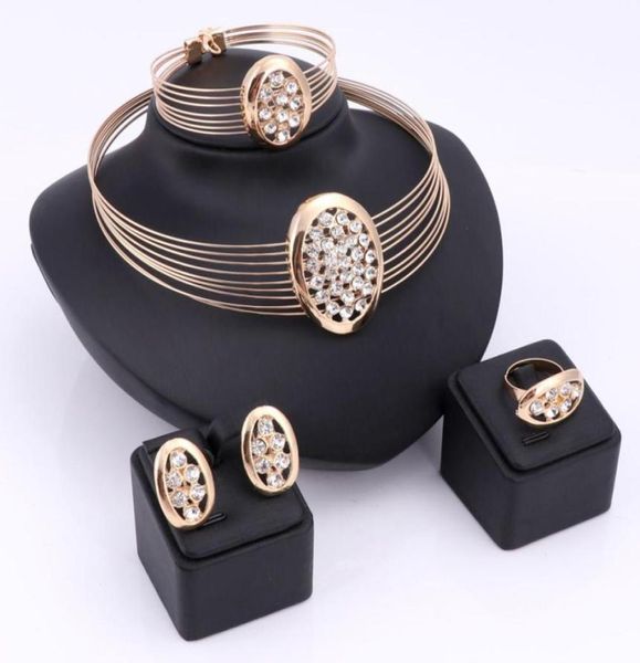 Big Wedding Wedding African Beads Jewelry Conjuntos de jóias Crystal Fashion Dubai Gold Silver Plated Jewelry Conjuntos para mulheres Design de fantasia90097023032