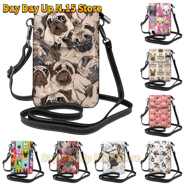 Bolsas Bolsas de celular Bolsa de couro celular Crossbody Bagdog Pug Mini Ombro Bag Cartter carteira