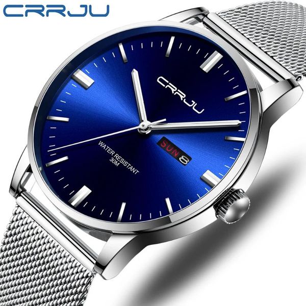 Нарученные часы Crrju Watch Men Fashion Fashion Business Watch Men Расхожие водонепроницаемые кварцевые наручные часы из нержавеющая сталь сетка Relogio Masculino