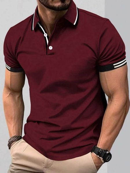 Polos masculinos Novo Summer Mens Polo Button Button Gollar Slived Slited Sports Sports Casual Solid Color Stand Collar Trend T-shirt para Man T240506