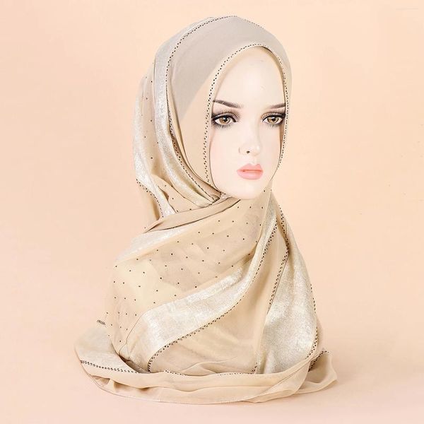 SCARPE IL MEDIO CARATTURA GOLD MEIOVITÀ Splice Splice Chiffon Decorazione di diamanti fatta a mano versatile Scarpa per la fascia femminile musulmana Hijab