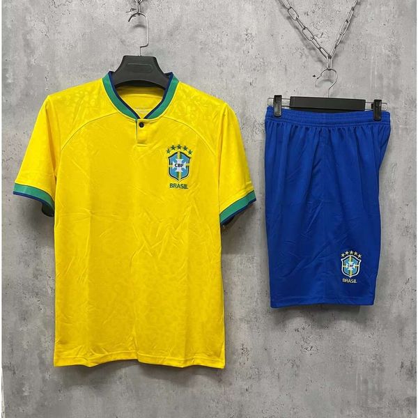 Testros masculinos de Jerseys de futebol 22-23 Brasil Home National Jersey Jersey Infantil Conjunto de adultos Tamanho 16-3xl