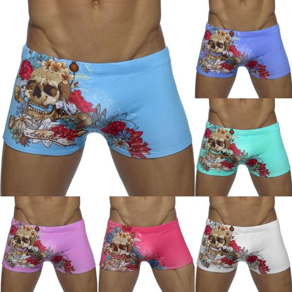 Swimwear maschile 2024 New Sexy Personalized Fashion Skull Stamping Mens Flat Corner Swimming Pants