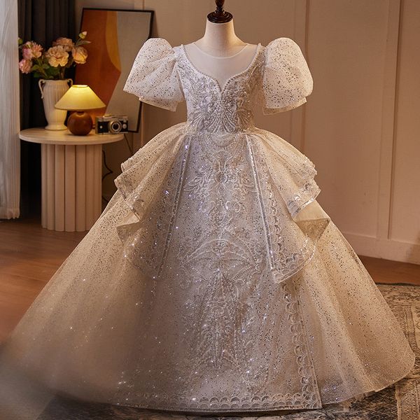 2024 Великолепные платья для цветочниц для свадебной шнурной рукав кружевная аппликация спинка для девочек.