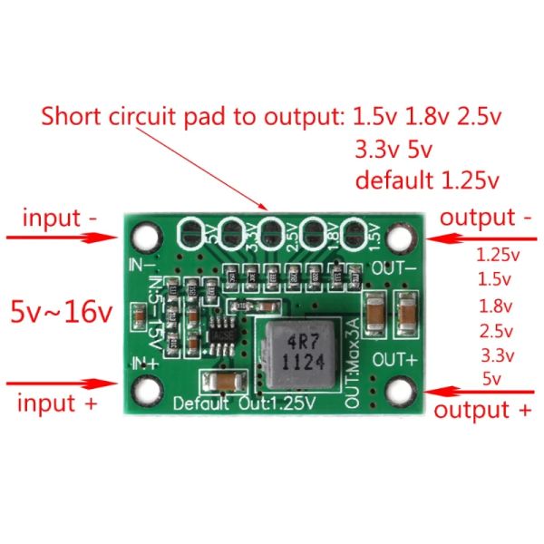 Accessori DC Buck Step Down Convertitore di alimentazione da 516V a 1.25V 1.5V 1.8V 2.5V 3.3V 5V 3A