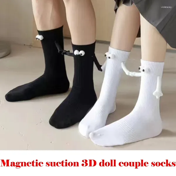 Frauen Socken Alobee 5 Paare hochwertige solide Schwarz -Weiß -Frauen elegante Hand halten niedliche, große Augenmagnetikum