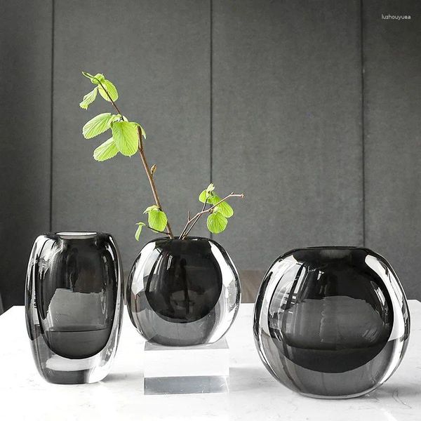 Vasi di vasi in stile scandinavo grigio/ambra cristallo vaso fiore decorativo decorazione decorazioni moderne decorazioni per la casa