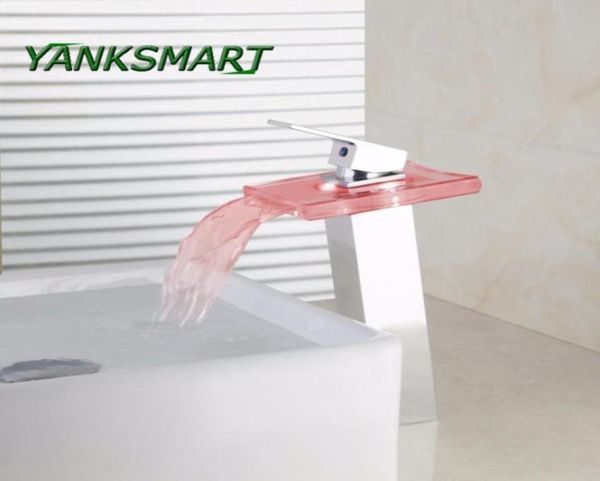 Rubinetti del lavandino da bagno yanksmart a cascata leggera a led cromo cromo alto 3 colori a ponte quadrate a base di bacino a bacino torneira mixer tap6536916