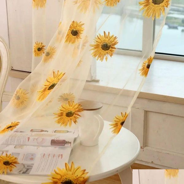 Cortina Padrão de girassol tle decoração de casa cozinha de cozinha varanda sala floral janela floral sning pátio decoração de entrega de entrega dhbgx