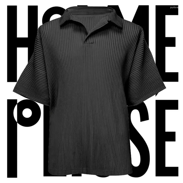 Herren Polos 2024 Sommer Miyake Plissee Polo-Hemd Premium Kurzarm Lteel Tops T-Shirt Peplum Menswear Frauen Kleidung