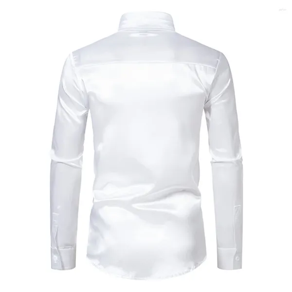 Camisetas masculinas Camisas de seda de cetim elegantes camisa para baixo para homens Slim Fit Manga Longa Festas e eventos (103 caracteres)