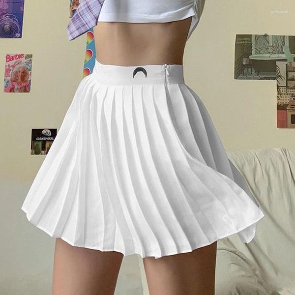 Saias Mulheres brancas plissadas de verão High Cídhar Zipper Girlas dançando JK Mini Black Fashion Student Skirt Short Sweet Style