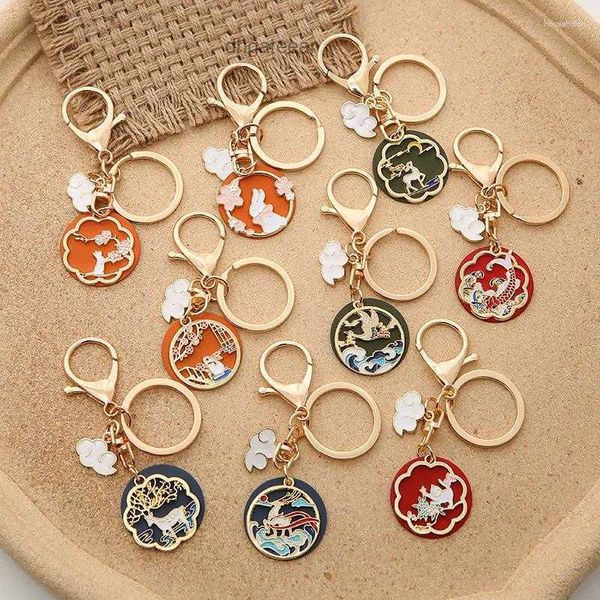 Keychains coitocomes de estilos chineses criativos da série de estilos chineses pingentes de cervo branco gato koi rabbit saco de personalidade de casal lighthain encantos