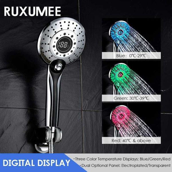 Badezimmer Duschköpfe Druckregen Duschkopf LED Digitale Duschfiltertemperaturregelung 3 Sprühmodus Sprühgerät Wasser sparen Badezimmer Zubehör T240505