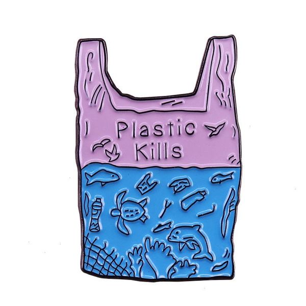 La plastica uccide il badge di protezione ambientale marittimo film anime carini giochi di gambi di smalto duro raccogli spille da cartone animato in metallo