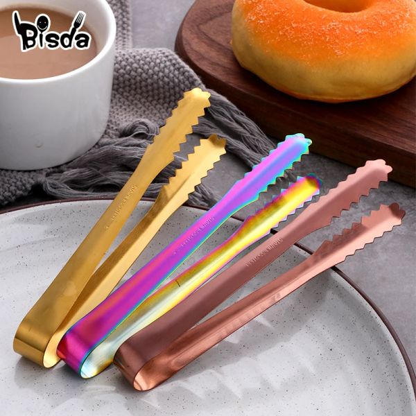 Grills 2/10pcs clipes de gelo pinças de carne aço inoxidável sobremesa clipe de tabela dourada de tabela de pão salada Tong Food Server BBQ Grill Acessório